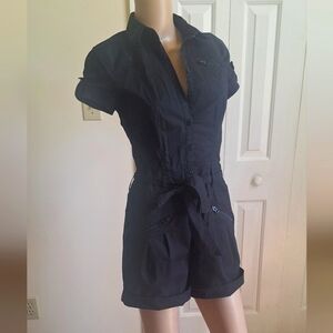 Armani Exchange Black Belted Button Down Cotton Romper Size 2